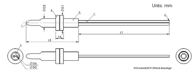 Mechanical Drawing - Vishay / BC Components NTCAIMM66H NTC Thermistor